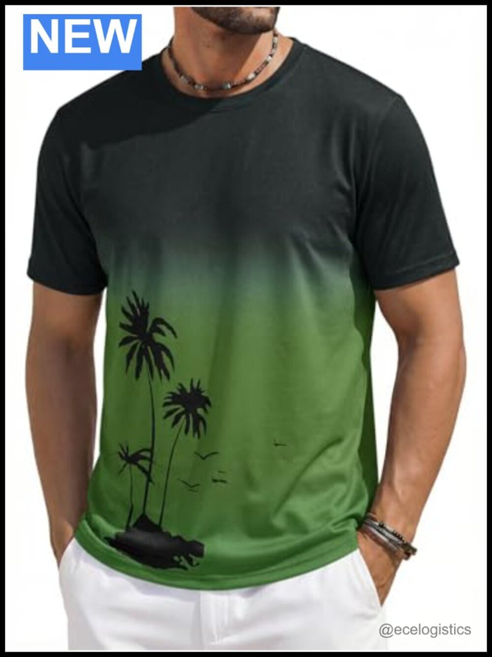 Mens Short Sleeve Graphic Gradient Printed Tee Crewneck Casual Summer Beach
